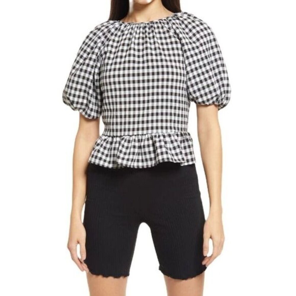 NWT Bow Back Puff Sleeve Shirt Gingham Size 6